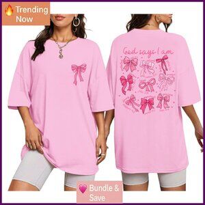 Christian Faith Bow Graphic Tee Cotton Blend Soft Comfortable Religious T-Shirt